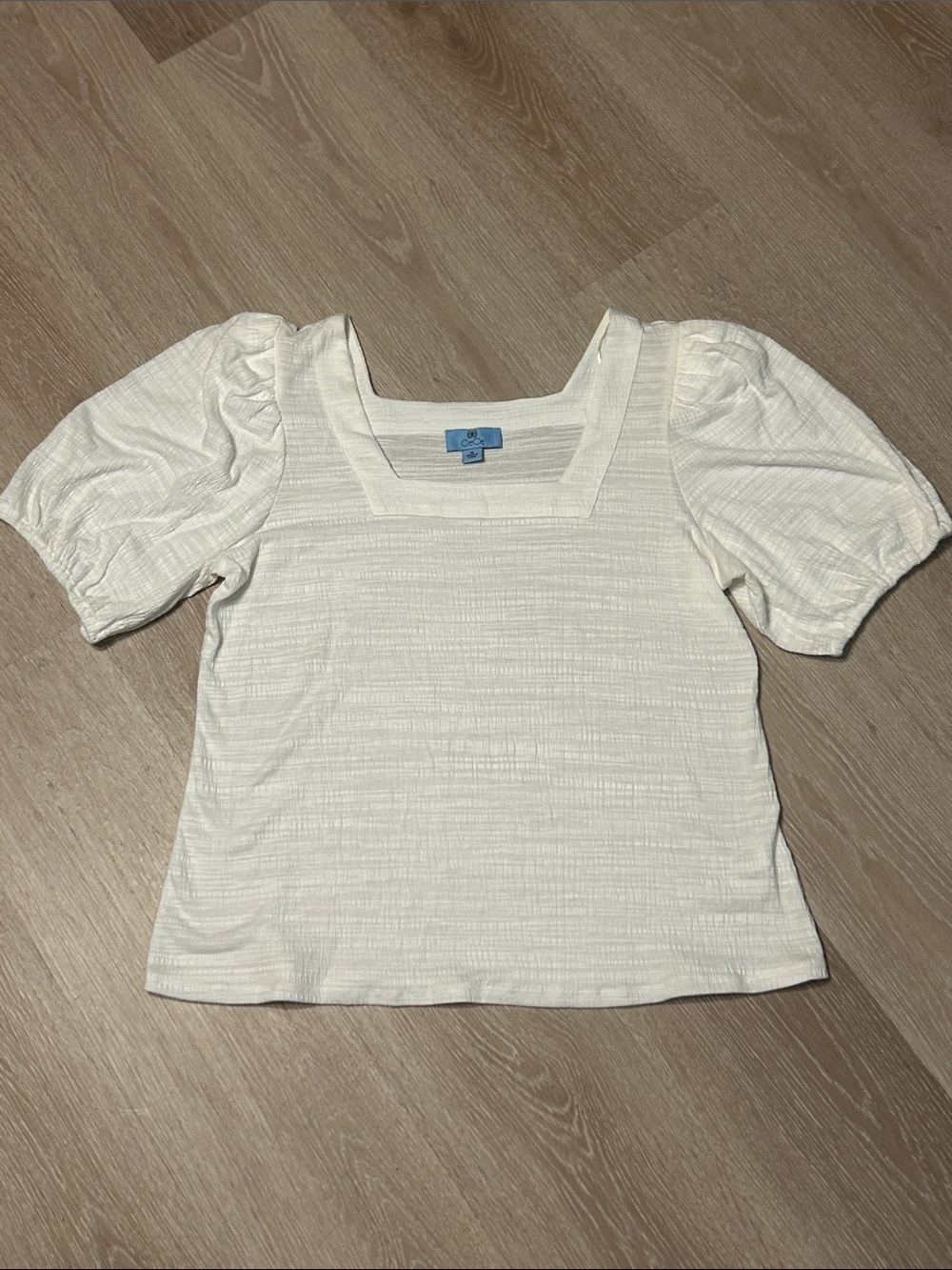 CeCe Square Neckline Textured Puff Sleeve Top Sz XL